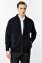 Men's Pique Woven Zippered Pocket Knitwear Coat Black