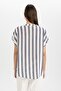 Regular Fit Crew Neck Striped Crinkle Fabric Short Sleeve Blouse 24Y 801006025 - 6