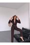 Women's Jacket and Trousers Suit Brown Snap Detail