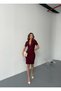 Women's Burgundy Zippered Polo Neck Dress - 6