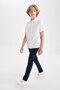 Boy's Straight Leg Elastic Waist Pocket Navy Blue Gabardine School Pants 25K 801005746 - 3