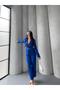 Women's Snap Detailed Jacket and Trousers Suit Sax - 2