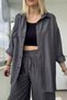 Linen Textured Anthracite Shirt Pants Set - 3