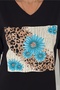 Women's Black V-Neck Large Size Floral Sequin Sequin Embroidered 100% Cotton T-Shirt - 2