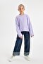 Girl's Oversize Wide Fit Crew Neck Basic Plain Knitwear Sweater C6945A824Au - 2