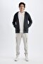 Regular Fit Hooded Soft Fleece Inside Pocketed Basic Plain Zippered Sweatshirt X8331Az24Au - 2