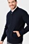 Men's Judge Collar Steel Knitwear Wool Jacket Dark Blue - 8