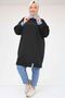 58005 Large Size Tunic with Stone Detail on Collar and Side Slits - Black - 2