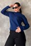 Indigo Half Turtleneck Braided Knitwear Women's Sweater Mg2257 - 5