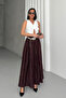 Women's Burgundy Stone Detailed Crush Effect Long Flared Skirt
