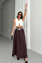 Women's Burgundy Stone Detailed Crush Effect Long Flared Skirt - 2