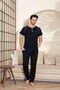 Men's Black Short Sleeve Trousers with Pockets t Crest Embroidery Combed Cotton Fabric Pajama Set - 2