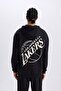 Defactofit Nba Los Angeles Lakers Boxy Fit Hooded Thick Sweatshirt A4114Ax24Wn - 6