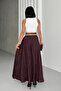 Women's Burgundy Stone Detailed Crush Effect Long Flared Skirt - 7