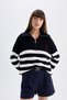 Relax Fit Striped Half Zipper Thessaloniki Fabric Knitwear Sweater C9040Ax24Wn - 3