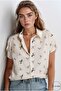 Women's Bird Patterned Batwing Short Sleeve Viscose Shirt with Buttons - 2