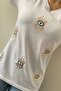 Women's White V-Neck T-Shirt with Eye Sequins and Embroidery S-M-L-Xl-2Xl-3Xl - 5
