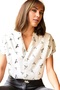 Women's Bird Patterned Batwing Short Sleeve Viscose Shirt with Buttons - 3