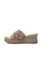 Women's Wedge Heeled Stone Detailed Daily Slippers 25Y 25Y399-1 Z Beige - 2