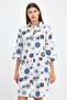 Patterned Three Quarter Sleeve Tunic - Full Button - Slub Tunic - 1550 - 3
