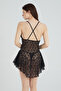 Siyah Pencere/Cut Out Detaylı Külotlu Dantelli Kapsız Örme Babydoll/Fantezi Gecelik THMSS25CY00004 - 3