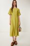 Women's Olive Green Crinkle Effect Midi Woven Dress UB00365 - 2