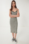 Women's Black Cream Strap Patterned Midi Knitted Dress Wo00045 - 2