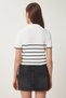 Women's Ecru Black Striped Seasonal Knitwear Cardigan Ub00367 - 5