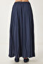 Women's Navy Blue Wrinkle Effect Summer Flared Woven Skirt Dd01347 - 6