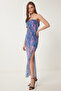 Women's Purple Pink Patterned Strapless Midi Knitted Dress Wo00048
