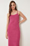 Women's Dark Pink Striped Summer Midi Knitted Dress Wo00047 - 3