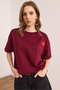 Women's Heart Burgundy Embroidered Comfortable Fit 2 Thread T-Shirt Tsh-19000870 - 5