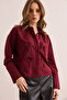 Women's Burgundy Front Accessory Hidden Placket Crop Shirt Gml- 19001314 - 3