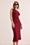 Women's Burgundy One Shoulder Textured Midi Dress Elb- 19002365 - 4