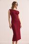 Women's Burgundy One Shoulder Textured Midi Dress Elb- 19002365 - 3
