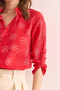 Women's Ivy Red Linen Shirt with Folded Sleeves GML-19000825 - 6