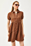 Women's Tan Pieced Shirt Dress Elb-19002358 - 2