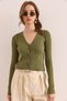 Women's Khaki Button Detailed Soft Textured Knitwear Cardigan Hrk- 19000352 - 2