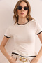 Women's Ecru Garnished Soft Textured Crop T-Shirt Tsh- 19000872