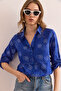 Women's Ivy Cobalt Blue Sleeve Fold Linen Shirt Gml- 19000825 - 4
