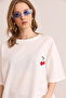 Women's Cherry White Embroidered Comfortable Fit 2 Thread T-Shirt Tsh- 19000870 - 5