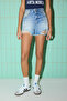 Açık Mavi Yüksek Bel Yırtık Detaylı Mini Denim Şort TWOSS25SR00171 - 5