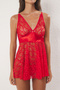 Red Lace Satin and Back Detailed Capless Panty Attached Knitted Babydoll/Fantasy Nightgown Thmss25Cy00005 - 4