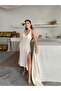 Openwork Slit Low-Cut Strap Long Women's Knitwear 100% Cotton Beach Dress - 5