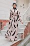 Large Brush Patterned Viscose Dress Beige - 3