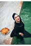 Pearl Women's Short Patterned Zippered Full Covered Hijab Swimsuit Set of 3 - 8