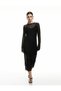 New Season Semi-Transparent Crew Neck Long Sleeve Textured Midi Dress - 2