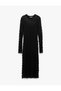 New Season Semi-Transparent Crew Neck Long Sleeve Textured Midi Dress - 3