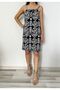 Women's Black Strappy Mini Dress / Ethnic Patterned Mini Dress - 6