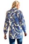 Women's Blue Floral Patterned Long Sleeve Linen Collared Buttoned Shirt - 3